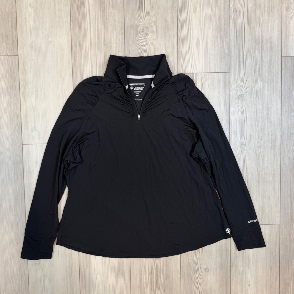 Coolibar Arabella Quarter Zip Sun Shirt Black UPF 50+ Long Sleeve XXL 10207